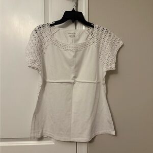 Charter Club White Crochet Sleeve Top
